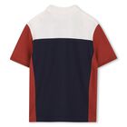 Boys Navy Blue, Orange & Ivory Logo Polo Shirt, 3, hi-res
