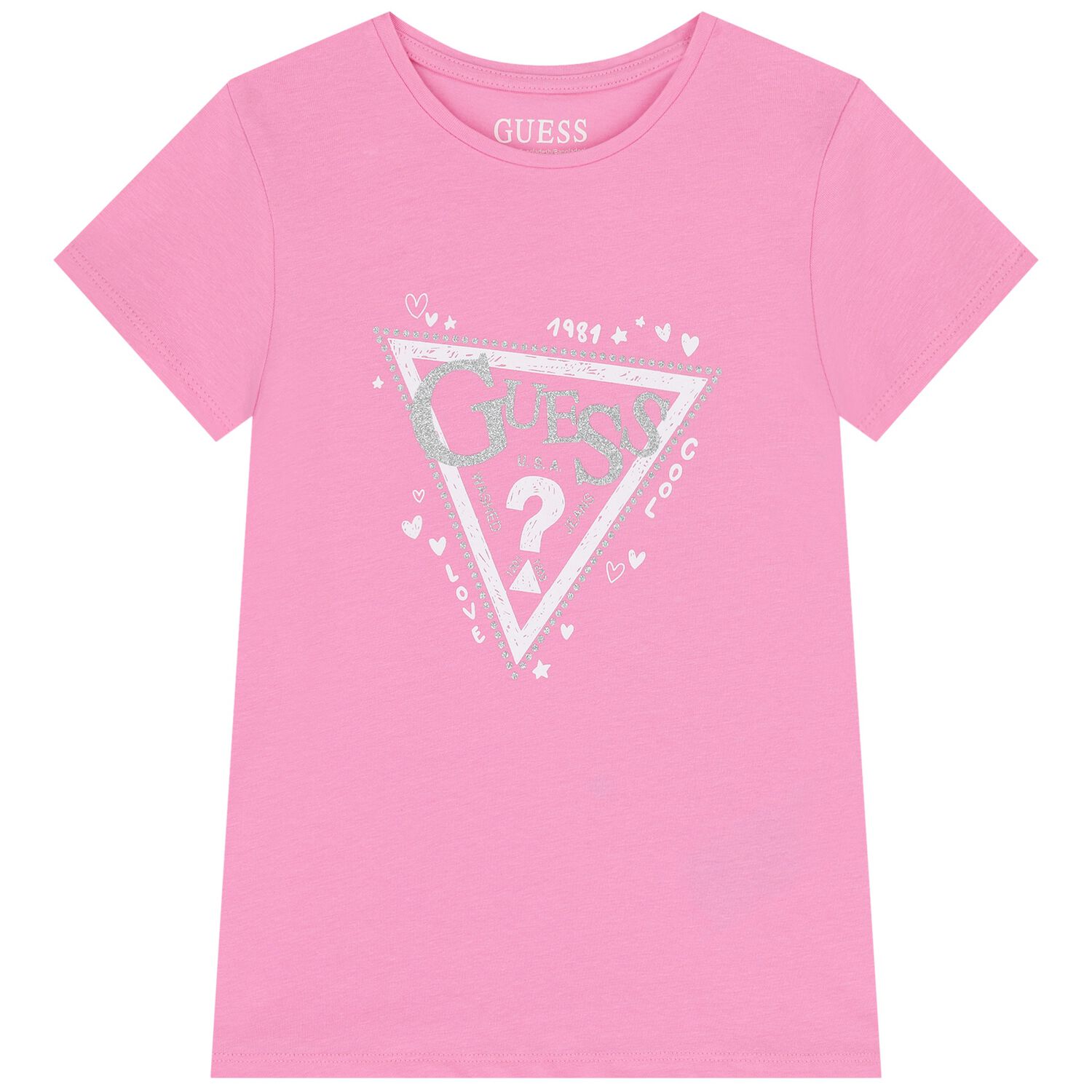 Girls Pink Glittery Logo T-Shirt, 2, hi-res