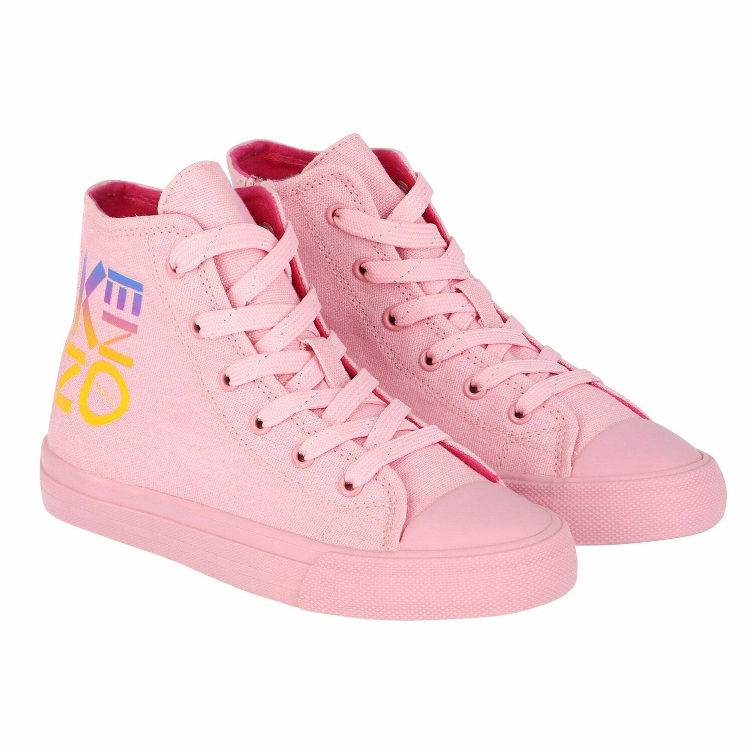 Girls Pink High Top Trainers, 1, hi-res