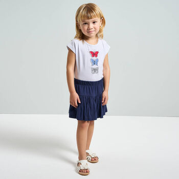Girls White & Navy Blue Skort Set