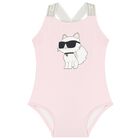Girls Pink Logo Choupette Swimsuit, 1, hi-res