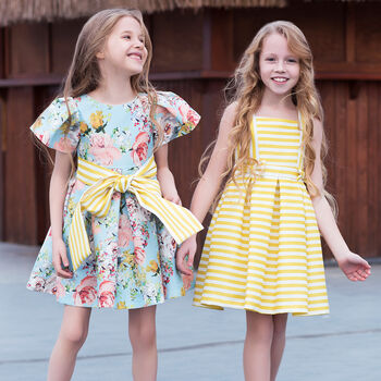 Girls Blue Floral Satin Dress