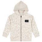 Boys White & Beige Logo Hooded Zip Up Top, 1, hi-res