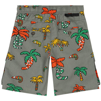 Boys Khaki Chameleon & Palm Tree Shorts