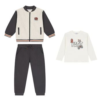 Boys Ivory, Grey & White Tracksuit Set (3 Piece)
