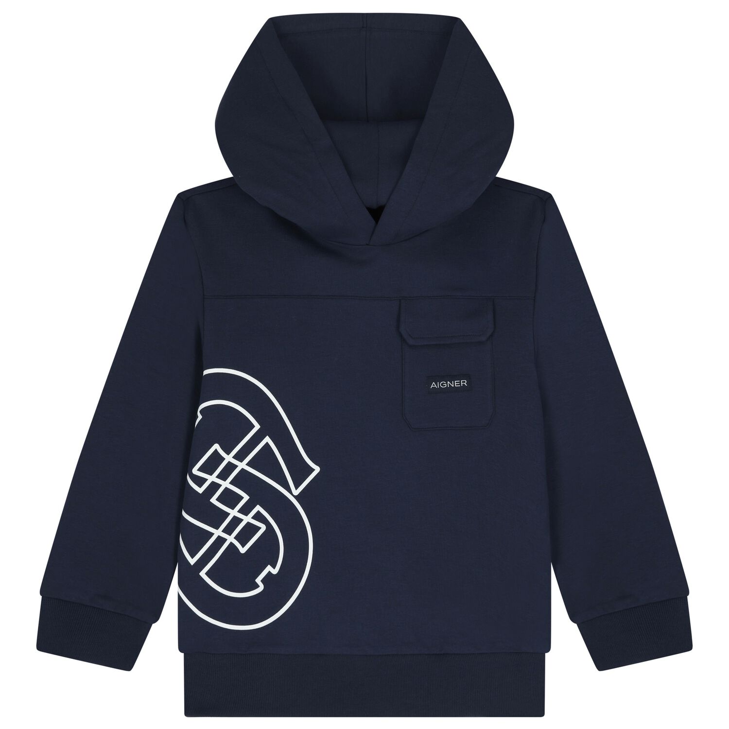 Boys Navy Blue Logo Hooded Top, 1, hi-res