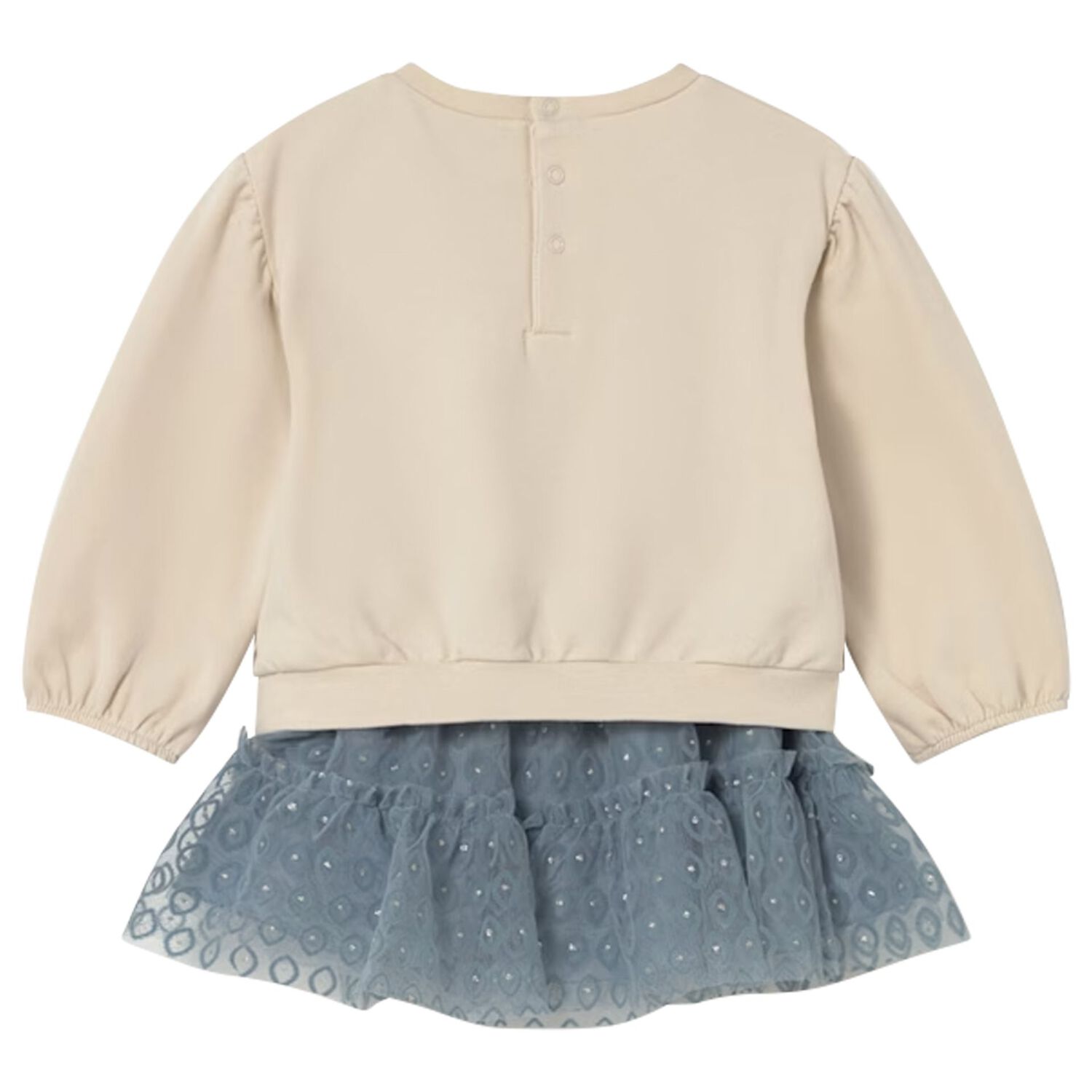 Younger Girls Beige & Blue Tulle Skirt Set, 1, hi-res
