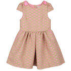 Girls Beige & Pink Jacquard Hearts Dress, 1, hi-res