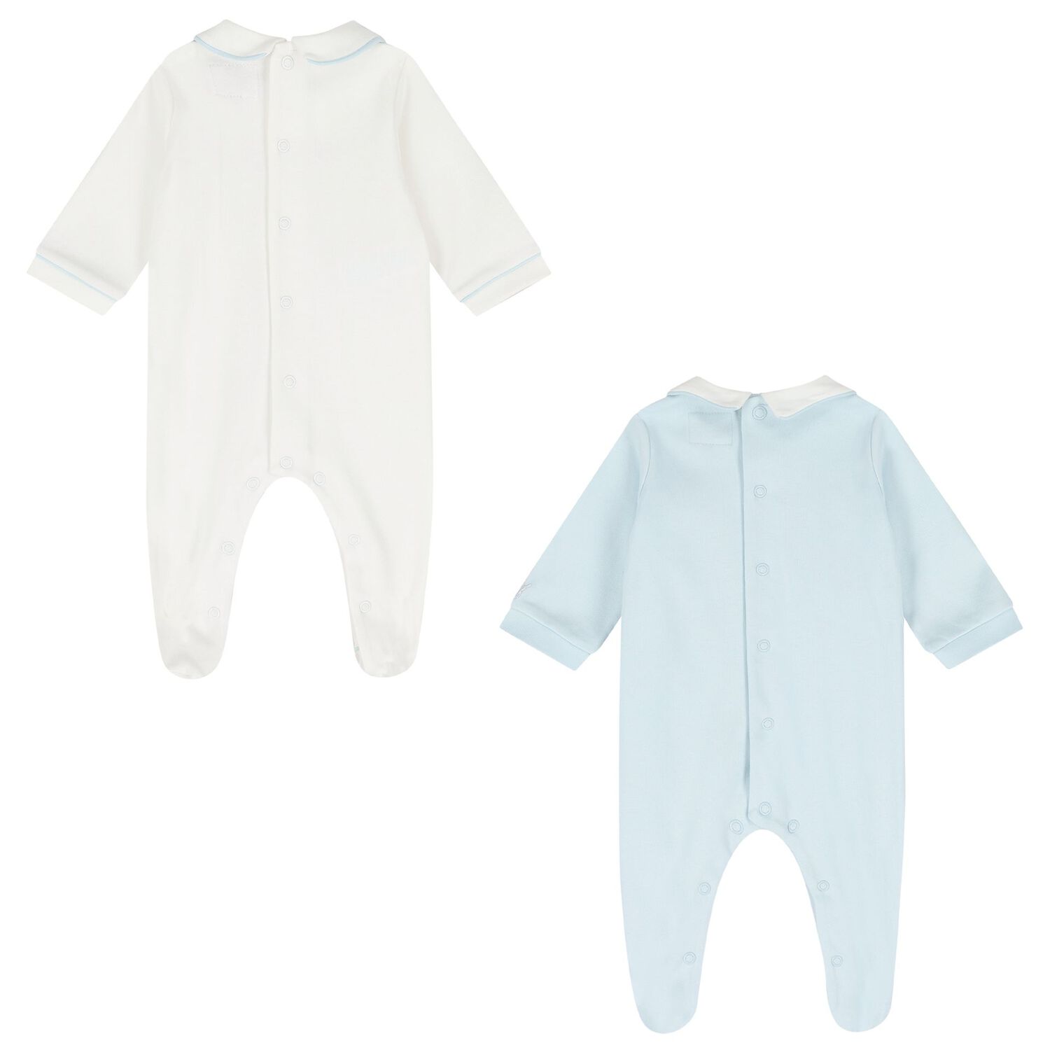 Baby Boys Blue & Ivory Flower Babygrows ( 2-Pack ), 1, hi-res