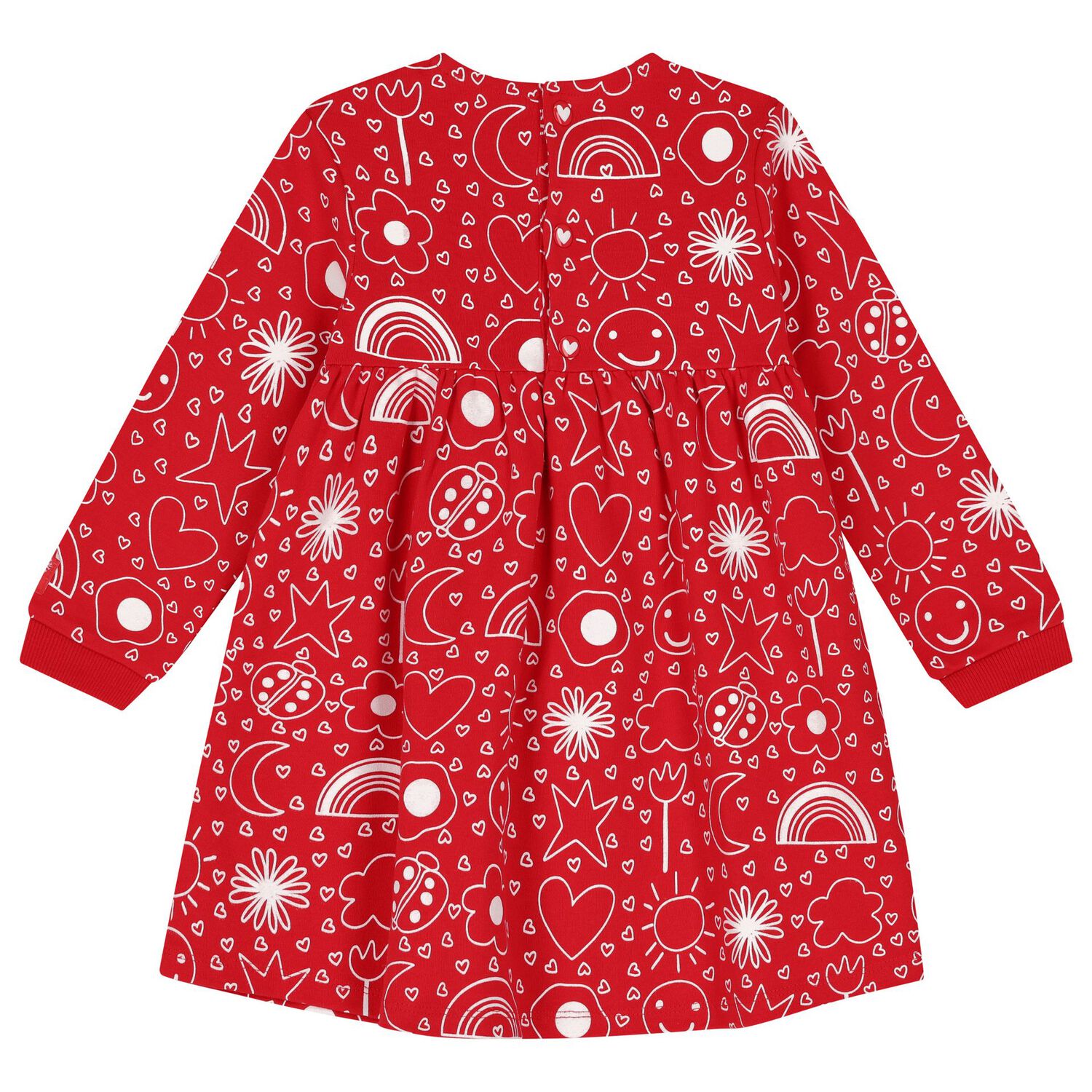 طقم بنات فستان بطبعة القلب باللون الأحمر, 1, hi-res