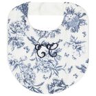 White & Navy Blue Toile De Jouy Baby Bib, 1, hi-res