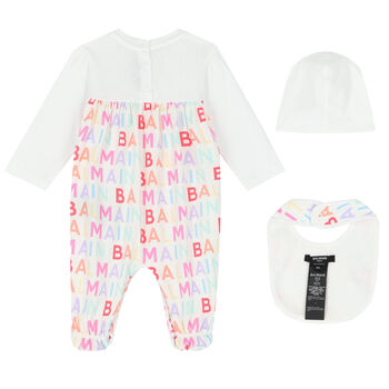 Baby Girls White & Ivory Logo Babygrow Set