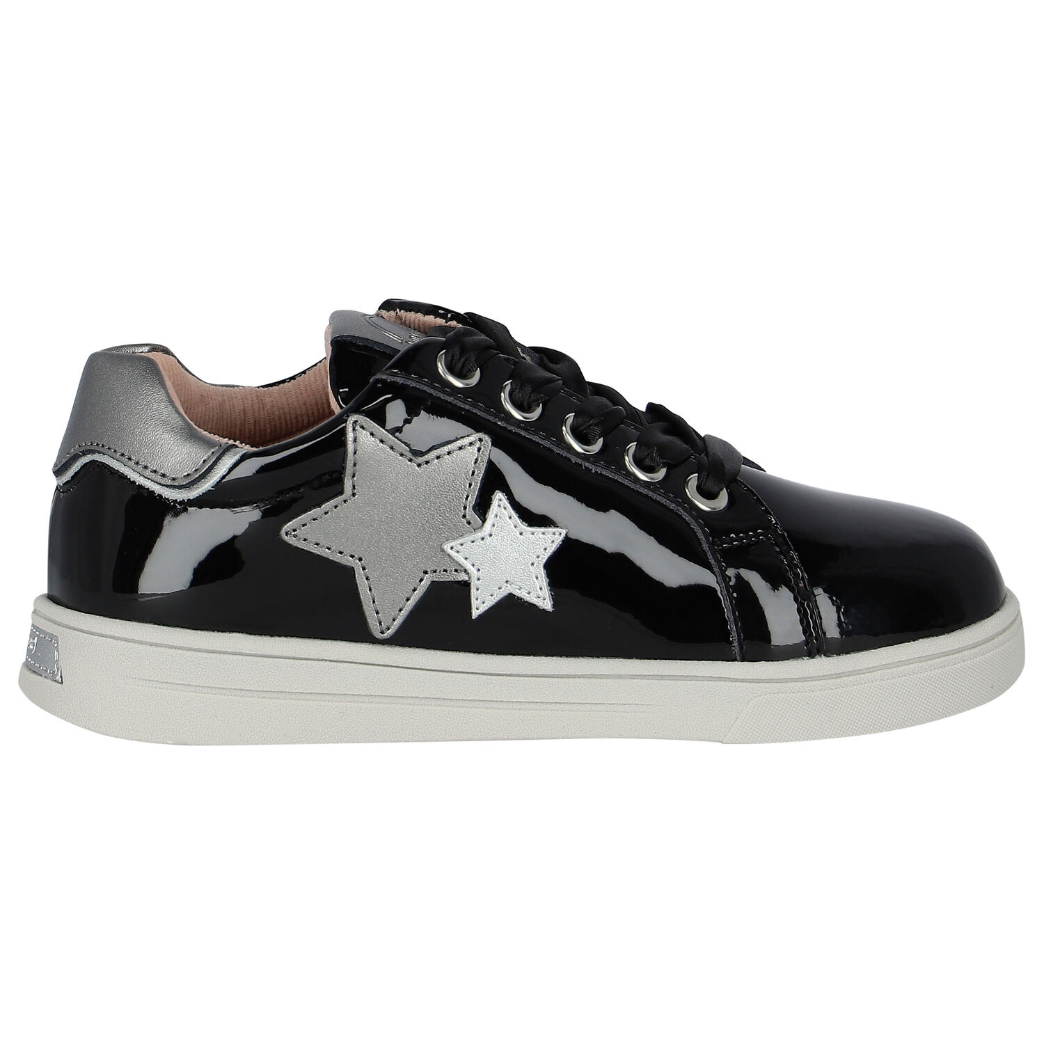 حذاء بنات رياضي باللون الأسود والفضي, 2, hi-res