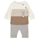 Baby Boys Ivory Knit Bunny Trouser Set, 1, hi-res