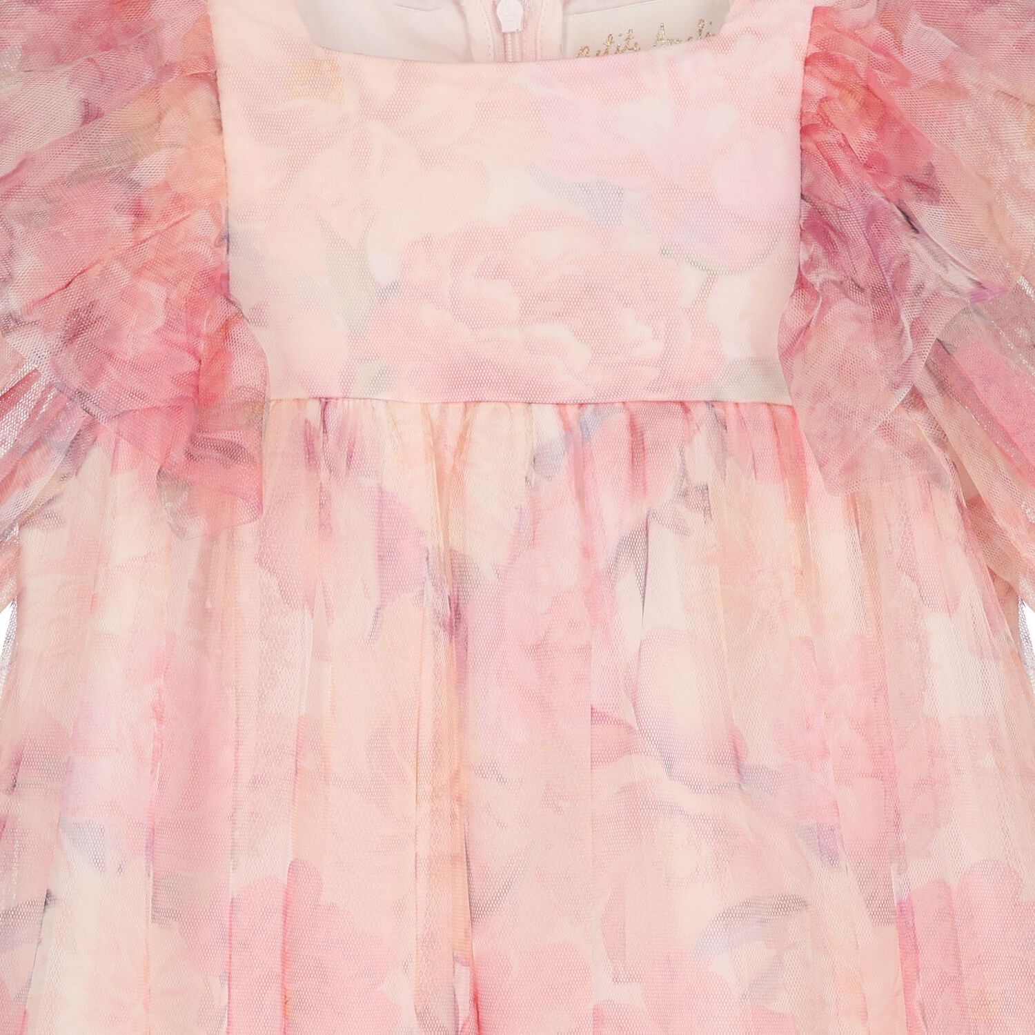 Girls Pink Floral Ruffled Tulle Dress, 1, hi-res