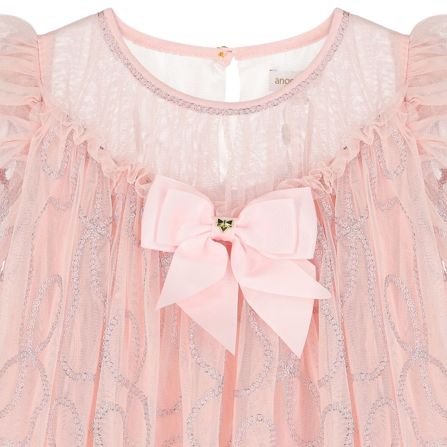 فستان بنات من التول مطرز باللون الوردى , 1, hi-res