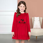 Girls Red Velvet Dress, 1, hi-res