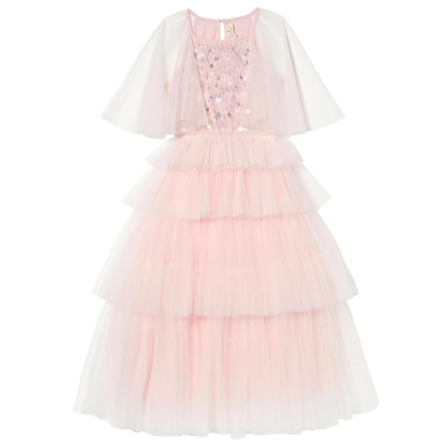 Girls Pink Sequin Ruffled Tulle Dress, 1, hi-res