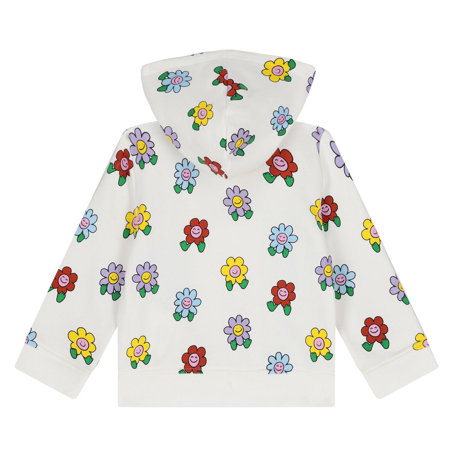 سويت شيرت بغطاء للراس وسحاب للبنات مزين بالزهور باللون العاجى , 1, hi-res