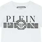 تيشيرت أولاد بالشعار باللون الأبيض, 1, hi-res