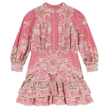 Girls Pink Floral Embroidered Dress