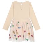 فستان بنات من التول بفيونكه باللون البيج , 1, hi-res