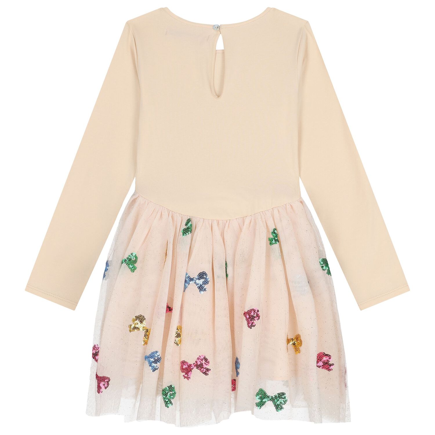 فستان بنات من التول بفيونكه باللون البيج , 1, hi-res