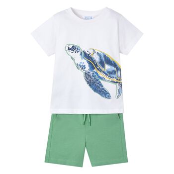 Boys White & Green Shorts Set