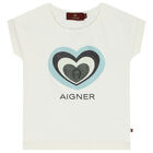 تيشيرت بالشعار باللون العاجي للبنات , 1, hi-res