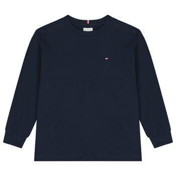 Boys Navy Blue Logo Long Sleeve Top