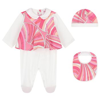 Baby Girls Pink & Ivory Iride Babygrow Gift Set
