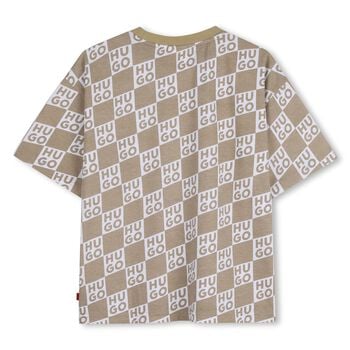 Boys Beige & White Check Logo T-Shirt