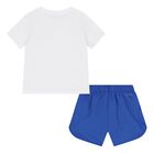 Baby Boys White & Blue Logo Shorts Set, 1, hi-res