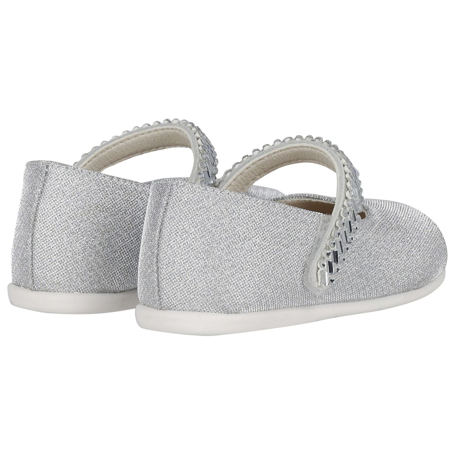 Baby Girls Silver Swarovski Crystal Shoes, 1, hi-res