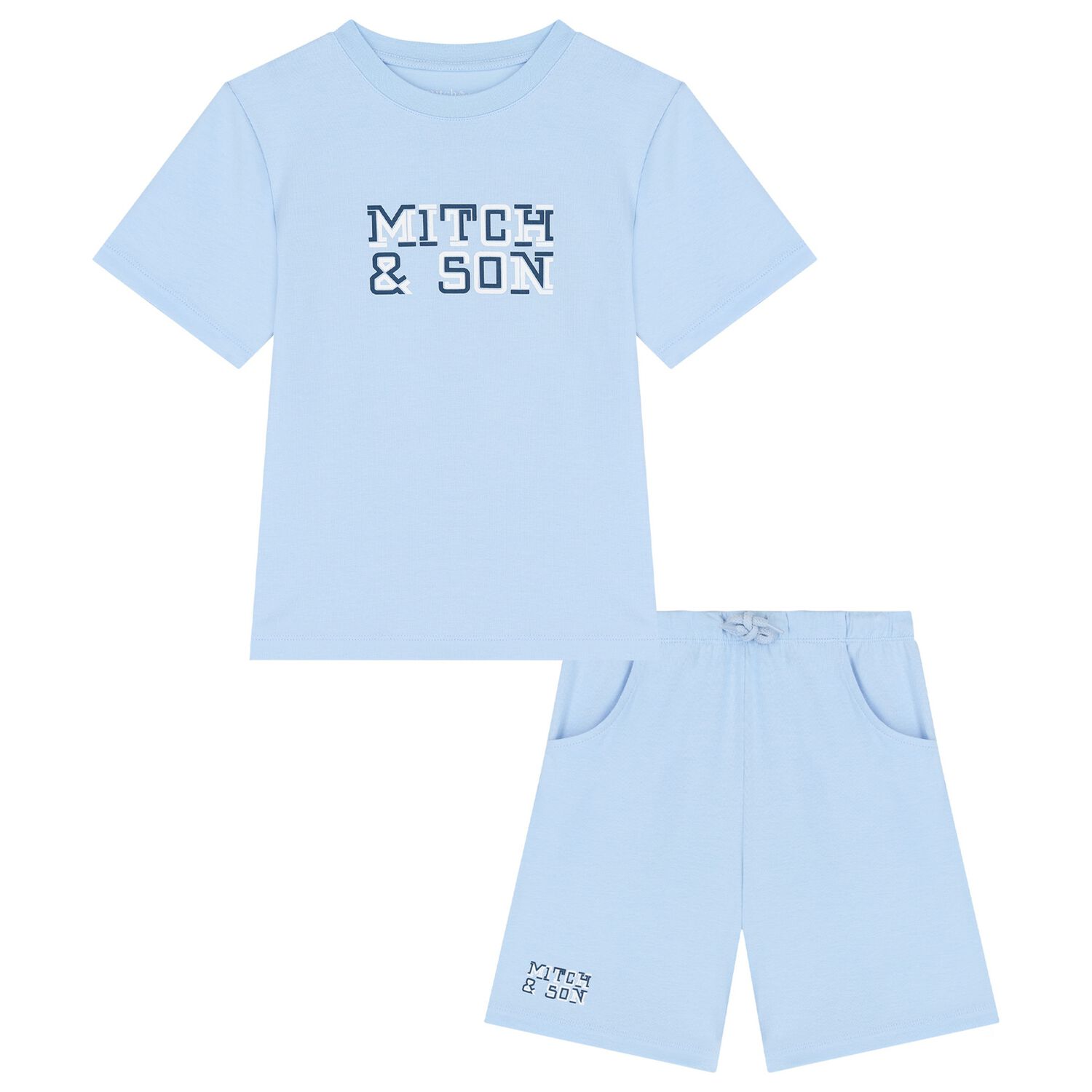 Boys Blue Logo Shorts Set, 1, hi-res