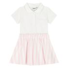 Younger Girls White & Pink Striped Polo Dress, 1, hi-res