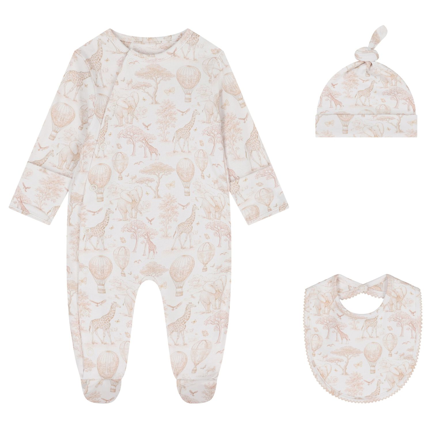 White & Beige Africa Babygrow Gift Set, 3, hi-res