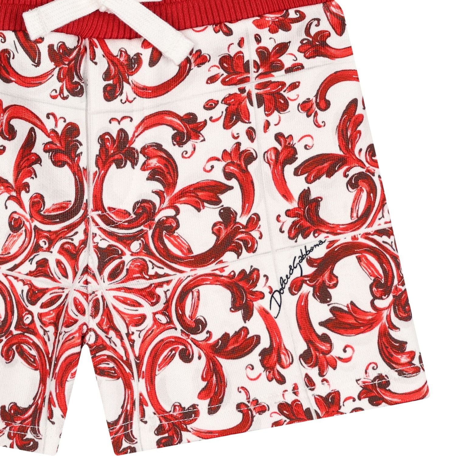 Baby Boys White & Red Majolica Shorts, 1, hi-res