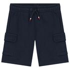 Boys White & Navy Blue Shorts Set, 1, hi-res