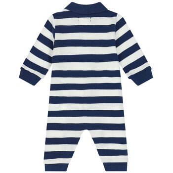 Baby Boys Navy & White Striped Logo Romper