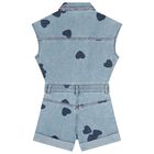 Girls Blue Heart Denim Playsuit, 1, hi-res
