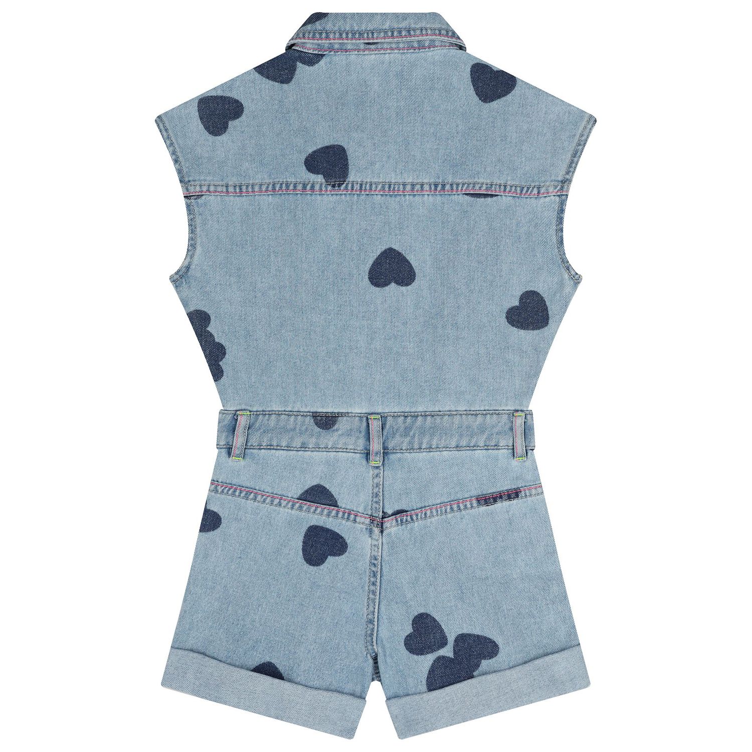 Girls Blue Heart Denim Playsuit, 1, hi-res