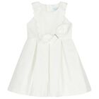 Girls White Scalloped Bow Dress, 1, hi-res
