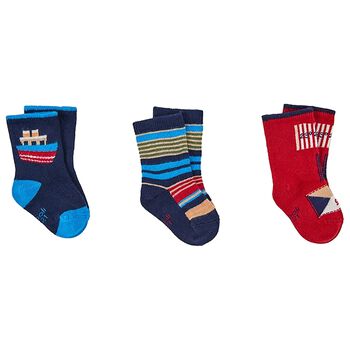 Boys Navy Blue & Red Socks ( 3-Pack )
