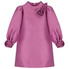 فستان بنات من الساتان زين بزهور باللون الوردى , 1, hi-res