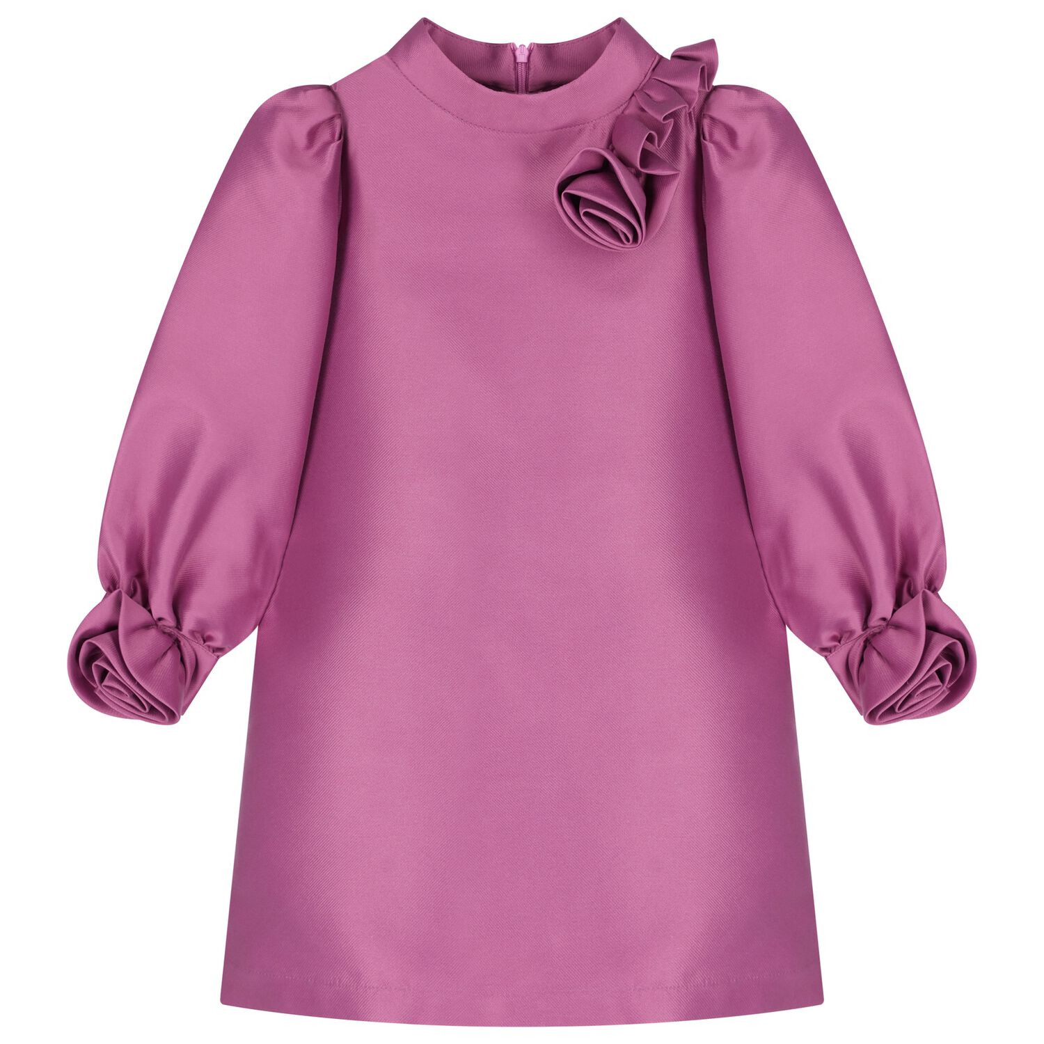 فستان بنات من الساتان زين بزهور باللون الوردى , 1, hi-res image number null