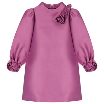 فستان بنات من الساتان زين بزهور باللون الوردى 