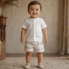 Younger Boys Ivory & Beige Shorts Set, 1, hi-res