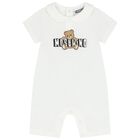 White Teddy Bear Logo Baby Romper, 1, hi-res