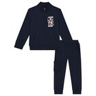 Boys Navy Blue Logo Tracksuit, 2, hi-res